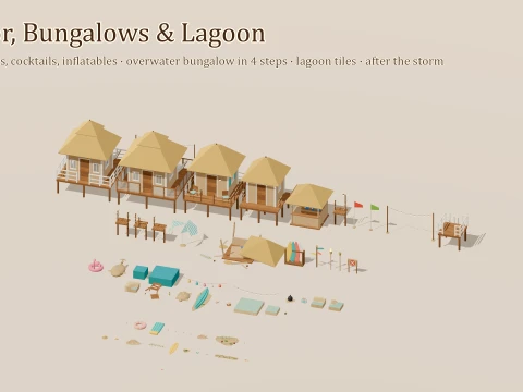 Beach Resort Kit - 93 Low-Poly Models 3D Model