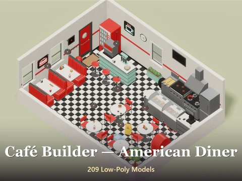 Cafe Builder - American Diner - 209 Low-Poly Models 3D Model