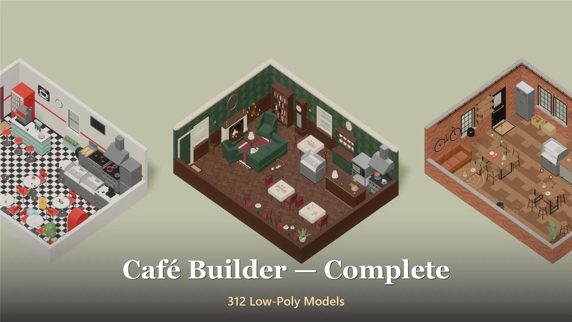 Cafe Builder - Complete - 312 Low-Poly Models 3D Model .c4d .max .obj .3ds .fbx .stl .blend 