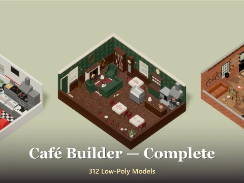 Cafe Builder - Complete - 312 Low-Poly Models 3D Model