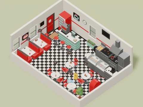 Cafe Builder - Complete - 312 Low-Poly Models 3D Model