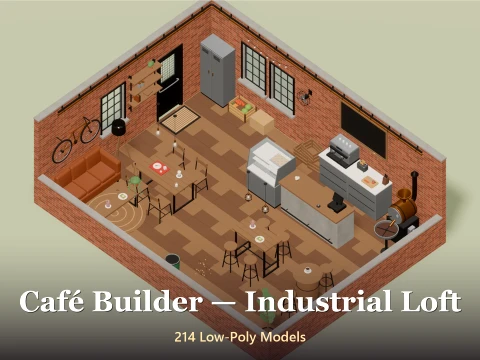 Cafe Builder - Industrial Loft - 214 Low-Poly Models 3D Model