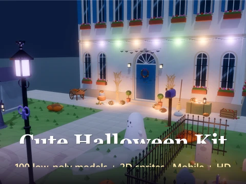 Cute Halloween Kit - 100 Low-Poly Models 2D Sprites 3D Model