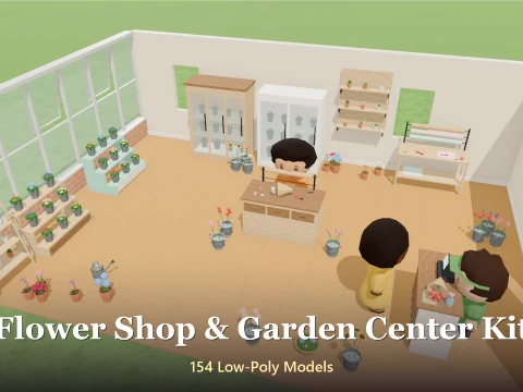 Flower Shop Garden Center Kit - 154 Low-Poly Models 3D Model