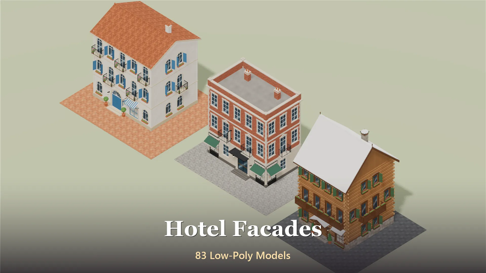 Hotel Facades - 83 Low-Poly Models 3D Model .c4d .max .obj .3ds .fbx .stl .blend 