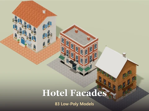 Hotel Facades - 83 Low-Poly Models 3D Model