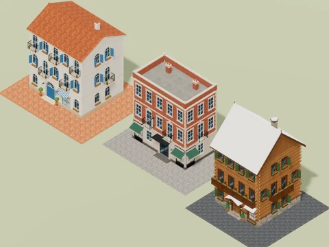 Hotel Facades - 83 Low-Poly Models 3D Model