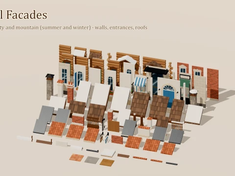 Hotel Facades - 83 Low-Poly Models 3D Model