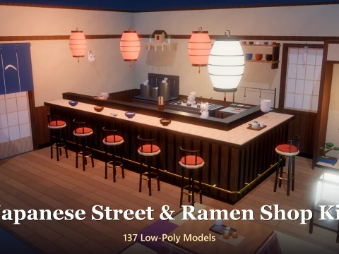 Japanese Street Ramen Shop Kit - 137 Low-Poly Models 3D Model