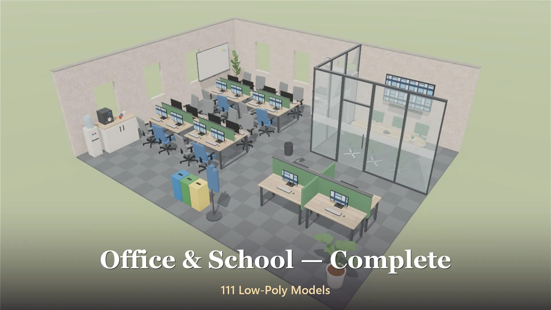 Office School - Complete - 111 Low-Poly Models 3D Model .c4d .max .obj .3ds .fbx .stl .blend 