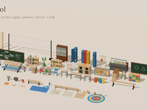 Office School - Complete - 111 Low-Poly Models 3D Model