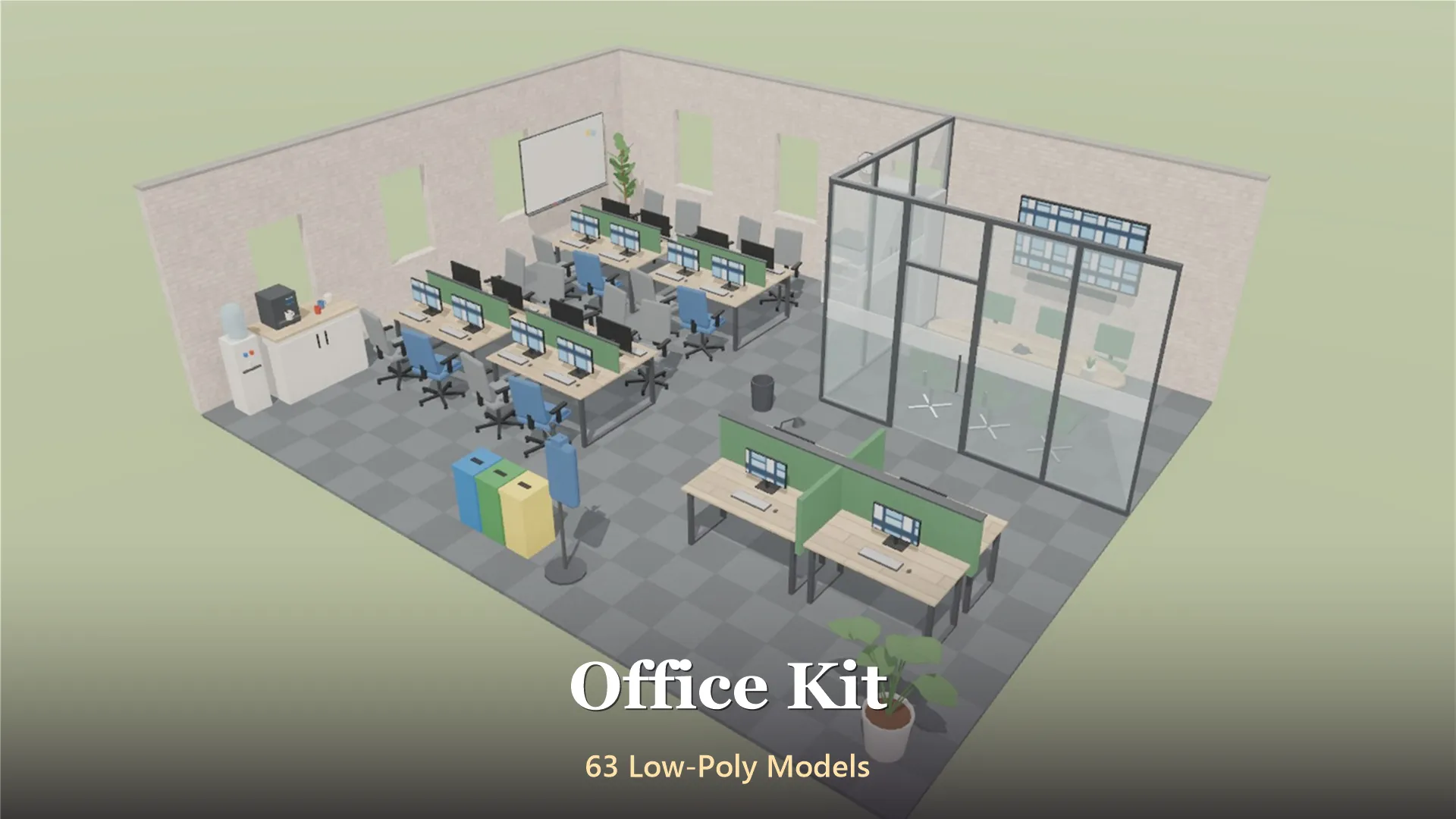 Office Kit - 63 Low-Poly Models 3D Model .c4d .max .obj .3ds .fbx .stl .blend 