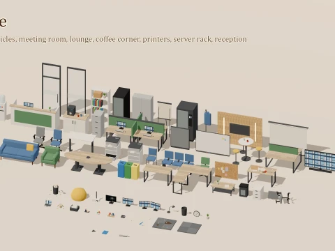 Office Kit - 63 Low-Poly Models 3D Model