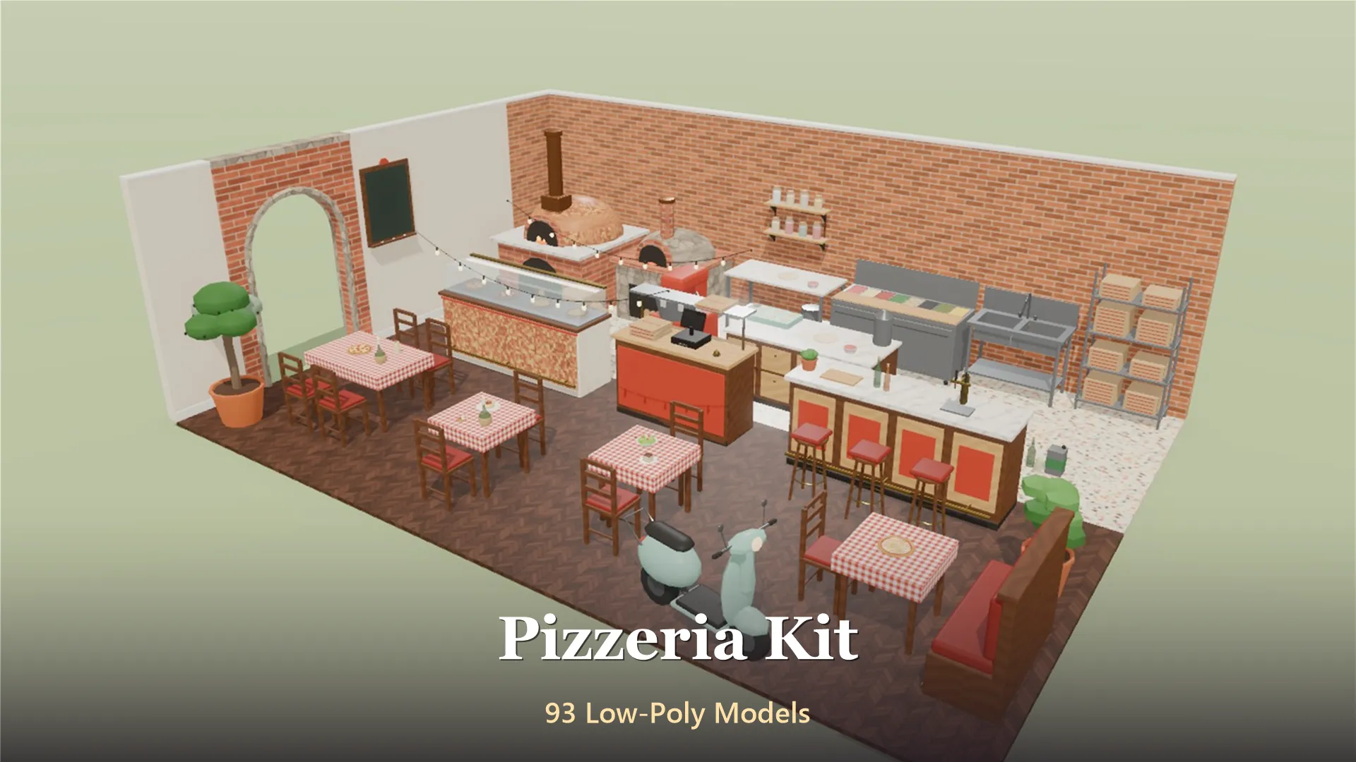 Pizzeria Kit - 93 Low-Poly Models 3D Model .c4d .max .obj .3ds .fbx .stl .blend 