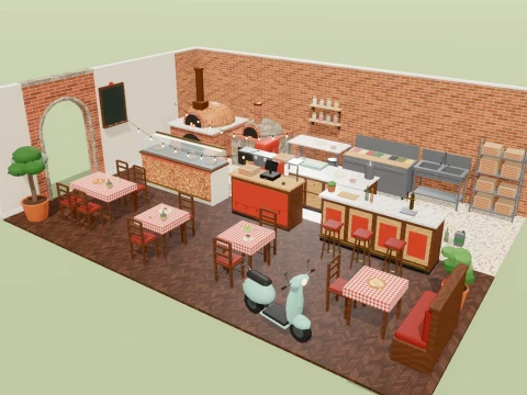 Pizzeria Kit - 93 Low-Poly Models 3D Model