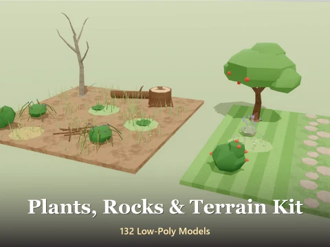 Plants Rocks Terrain Kit - 132 Low-Poly Models 3D Model