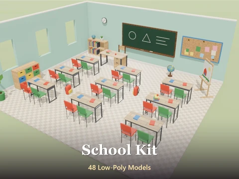 School Kit - 48 Low-Poly Models 3D Model