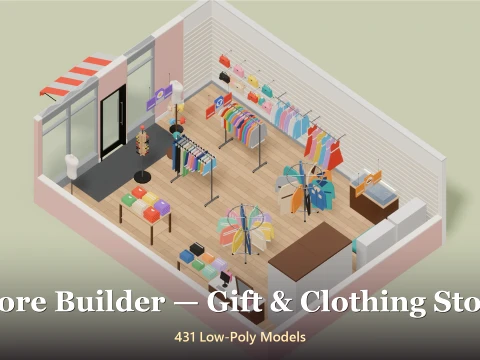 Store Builder - Gift Clothing Store - 431 Low-Poly Models 3D Model
