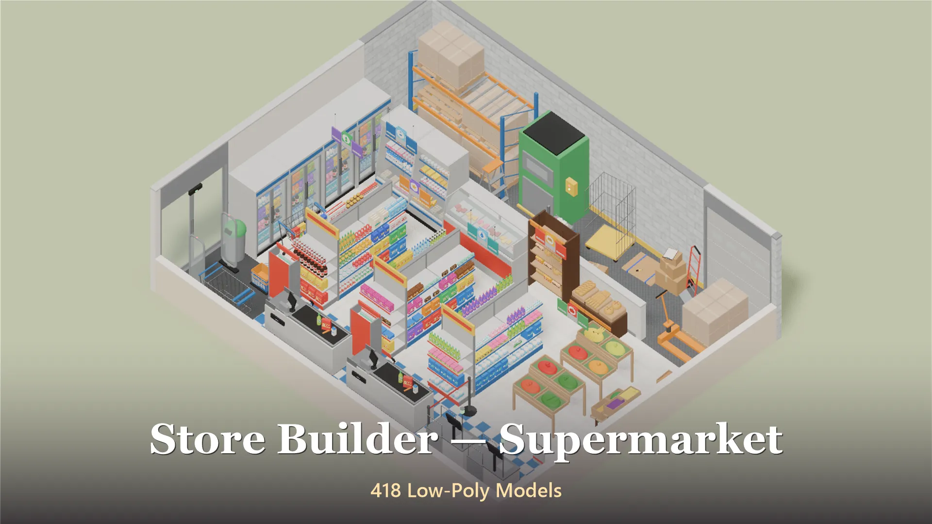 Store Builder - Supermarket - 418 Low-Poly Models 3D Model .c4d .max .obj .3ds .fbx .stl .blend 