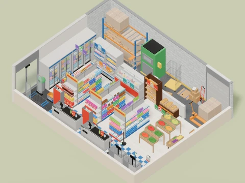 Store Builder - Supermarket - 418 Low-Poly Models 3D Model
