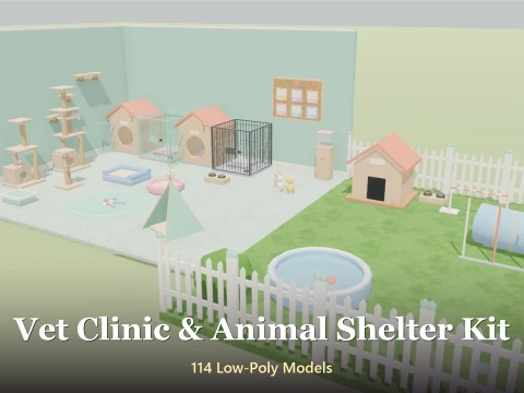 Vet Clinic Animal Shelter Kit - 114 Low-Poly Models 3D Model