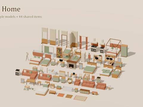 Cozy Home Kit - 111 Low-Poly Models 3D Model