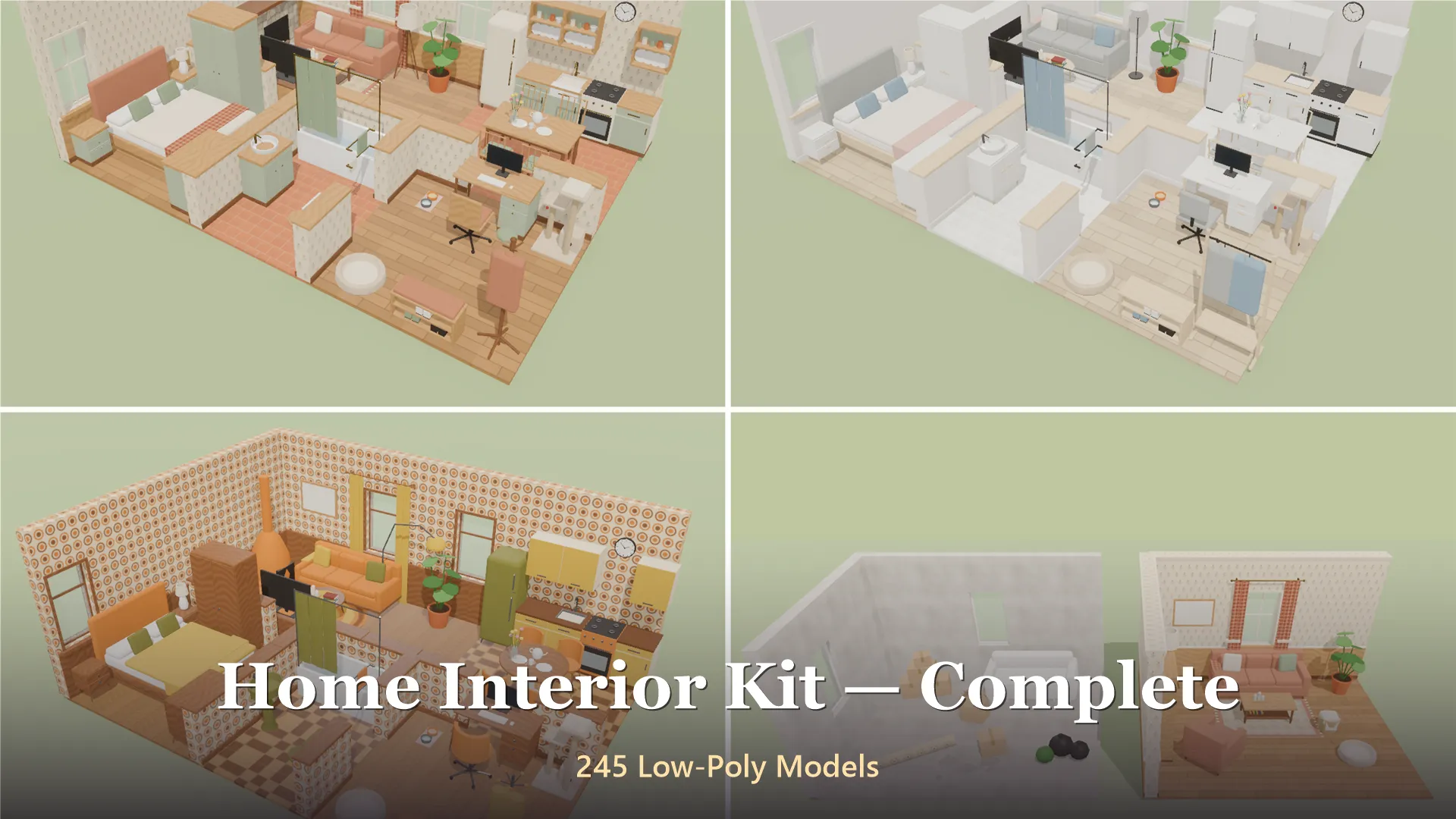 Home Interior Kit Complete - 245 Low-Poly Models 3D Model .c4d .max .obj .3ds .fbx .stl .blend 