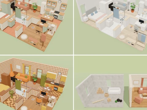 Home Interior Kit Complete - 245 Low-Poly Models 3D Model