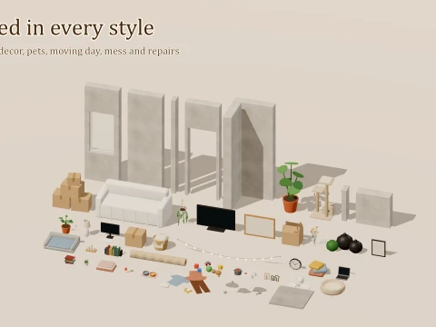 Home Interior Kit Complete - 245 Low-Poly Models 3D Model