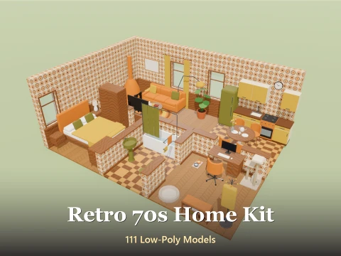 Retro 70s Home Kit - 111 Low-Poly Models 3D Model