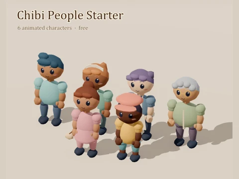 Chibi People Starter - 6 Free Animated Characters 3D Model