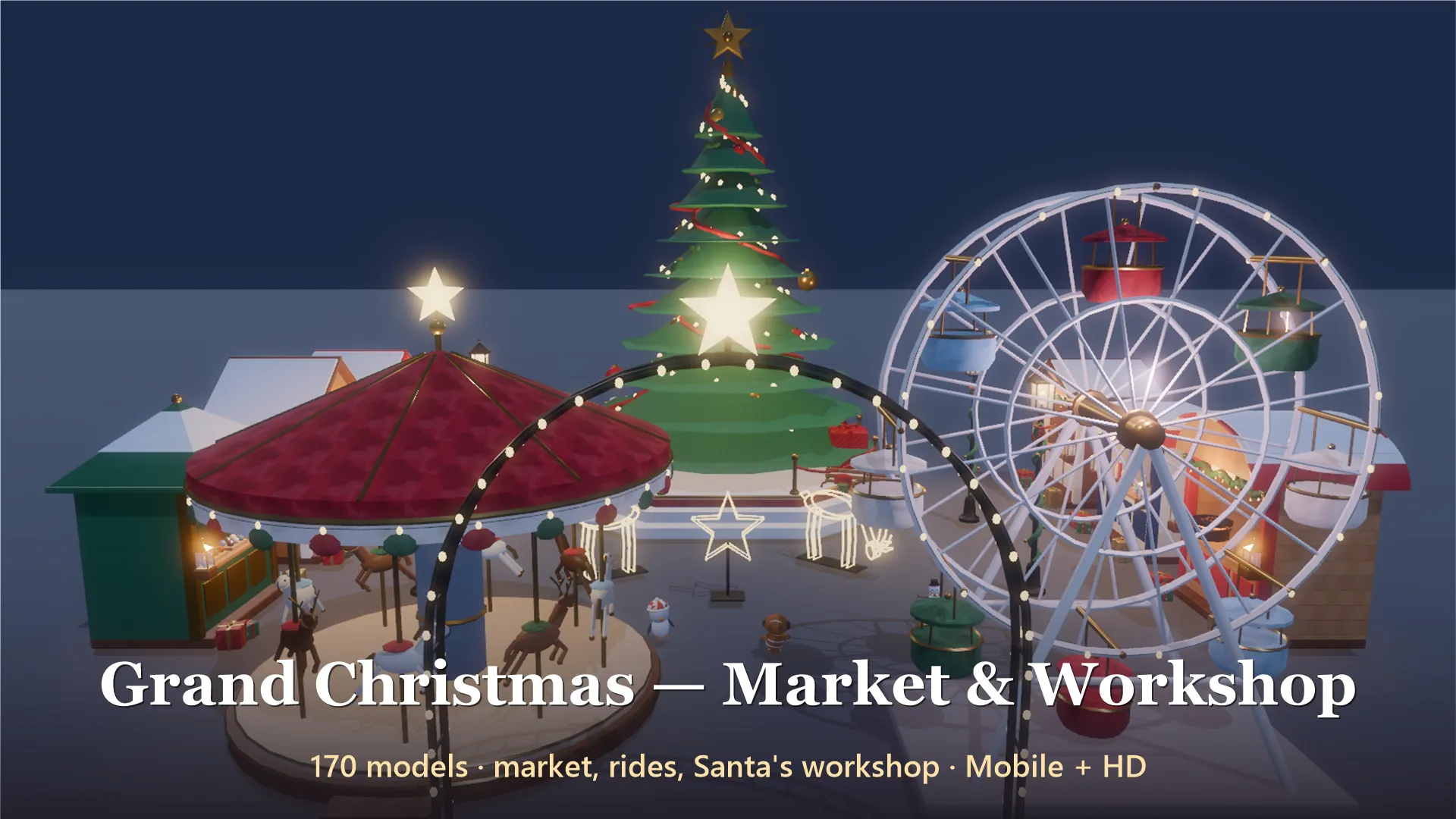 Grand Christmas - Market Workshop - 170 Low-Poly Models 3D Model .c4d .max .obj .3ds .fbx .stl .blend 