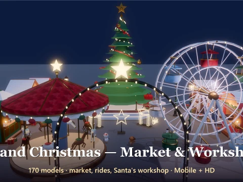 Grand Christmas - Market Workshop - 170 Low-Poly Models 3D Model
