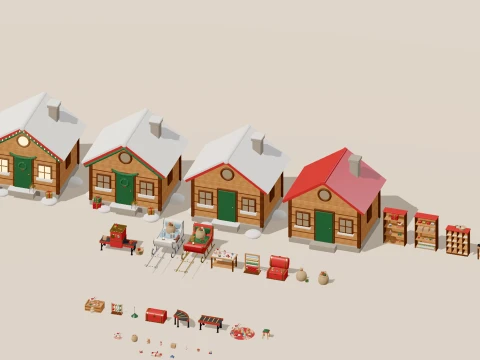 Grand Christmas - Market Workshop - 170 Low-Poly Models 3D Model