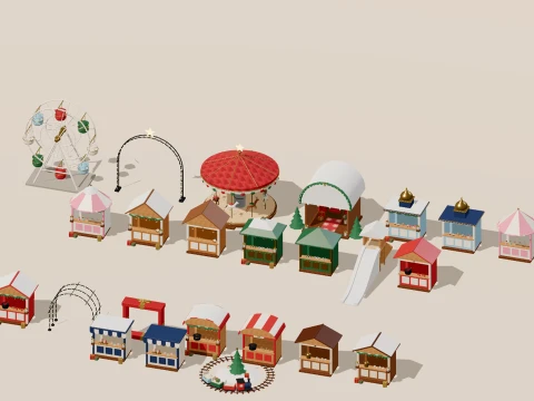 Grand Christmas - Market Workshop - 170 Low-Poly Models 3D Model