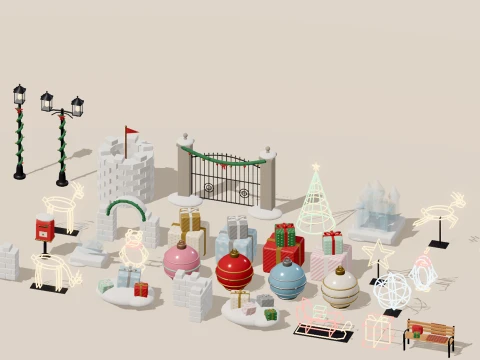 Grand Christmas - Market Workshop - 170 Low-Poly Models 3D Model
