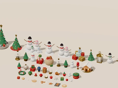 Grand Christmas - Market Workshop - 170 Low-Poly Models 3D Model