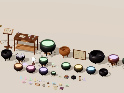 Witch Shop - Potions Ingredients - 337 Low-Poly Models 3D Model