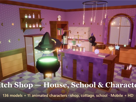 Witch Shop - House School Characters - 147 Low-Poly Models 3D Model