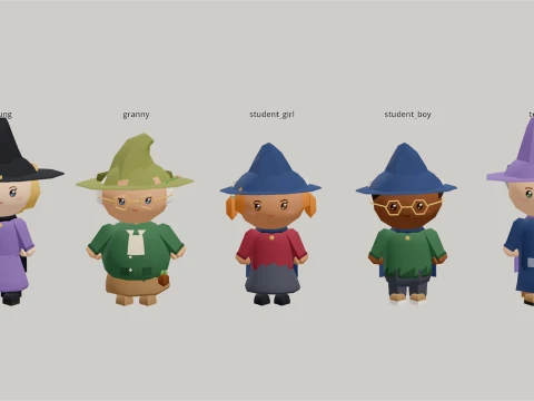Witch Shop - House School Characters - 147 Low-Poly Models 3D Model