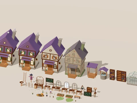 Witch Shop - House School Characters - 147 Low-Poly Models 3D Model
