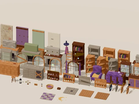 Witch Shop - Complete - 484 Low-Poly Models 3D Model