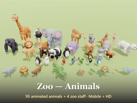 Zool&oacute;gico - Animais - 99 Modelos Low-Poly Modelo 3D