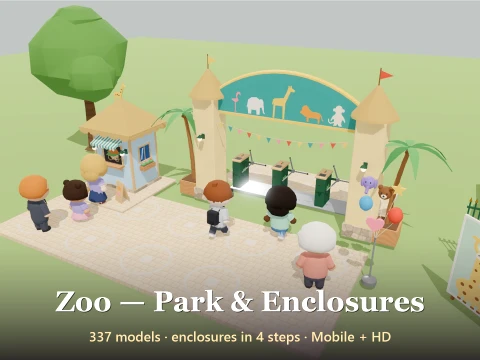 Zoo - Park Enclosures - 337 Low-Poly Models 3D Model