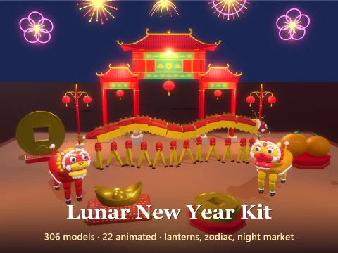 Lunar New Year Kit - 306 Low-Poly Models 3D Модель