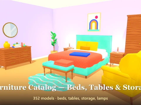 Catalogue Meubles - Lits Tables Rangement - 352 Mod&egrave;les Low-Poly Modèle 3D
