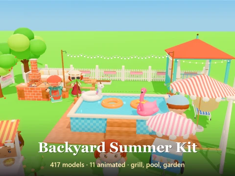 Backyard Summer Kit - 428 Low-Poly Models 3D Модель