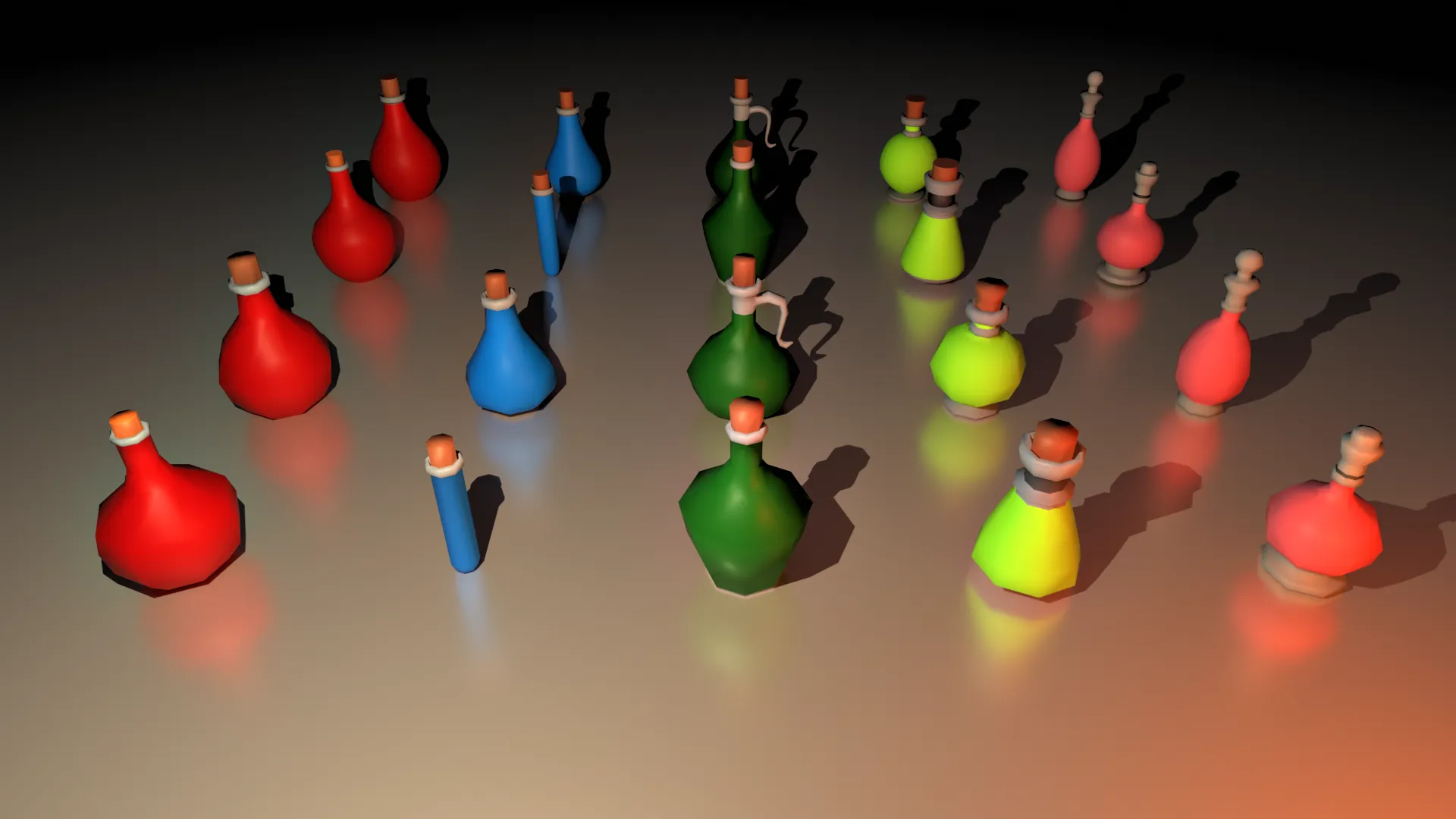 Low Poly Med Poly Potion Bottles Pack - RPG Fantasy Props 3D Model .c4d .max .obj .3ds .fbx .stl .blend
