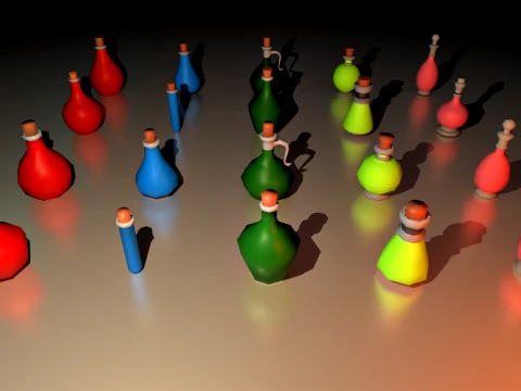 Paquete de botellas de poción Low Poly Med Poly - RPG Fantasy Props Modelo 3D