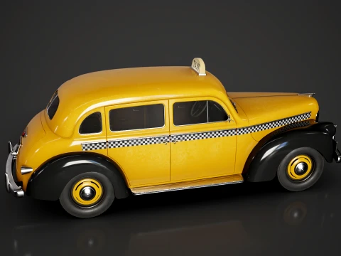 Retro Taxi Car - Game Ready 3D Model